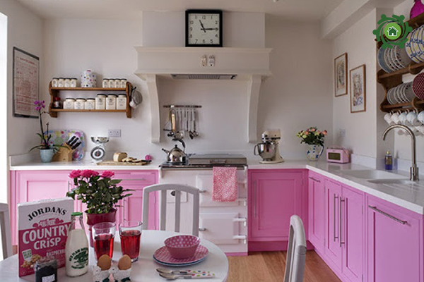 Trang trí nhà bếp với gam màu hồng 