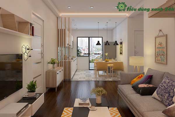 Thiết kế phòng khách với phòng bếp chung cho căn hộ, chung cư