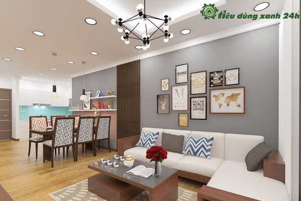 Thiết kế phòng khách với phòng bếp chung cho căn hộ, chung cư